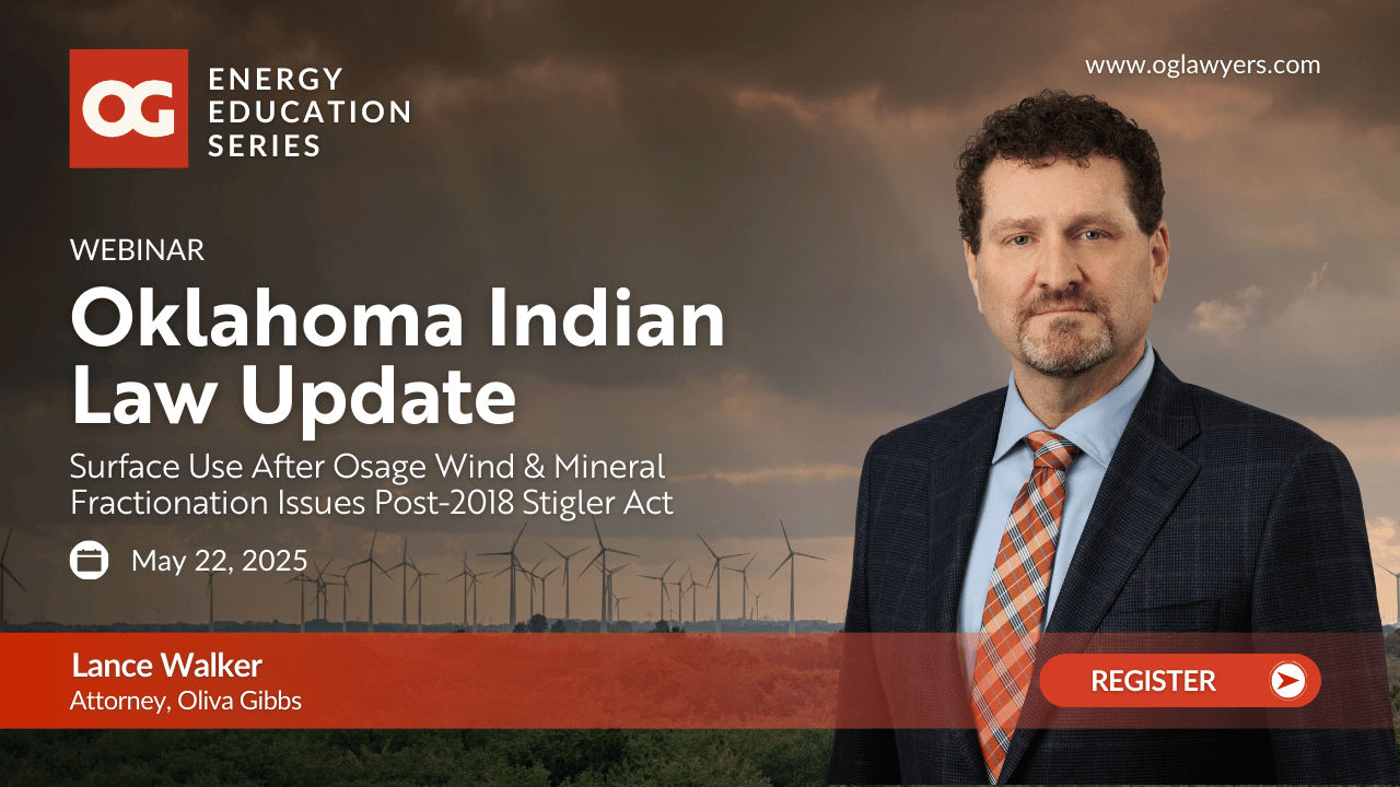 Oliva Gibbs attorney Lance Walker will give a virtual presentation on Oklahoma Indian Law.