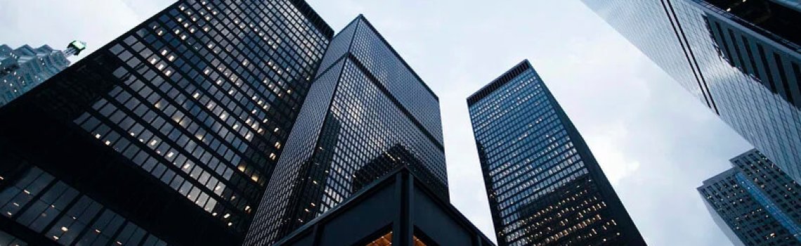 Low angle of high rise buildings. Original public domain image from Wikimedia Commons